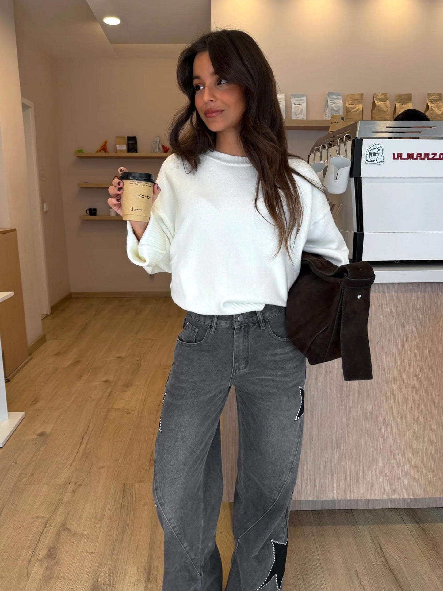 Star Detail Straight Denim