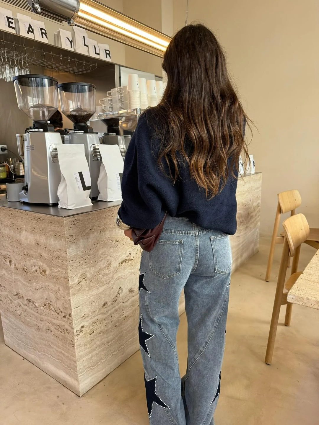 Star Detail Straight Denim