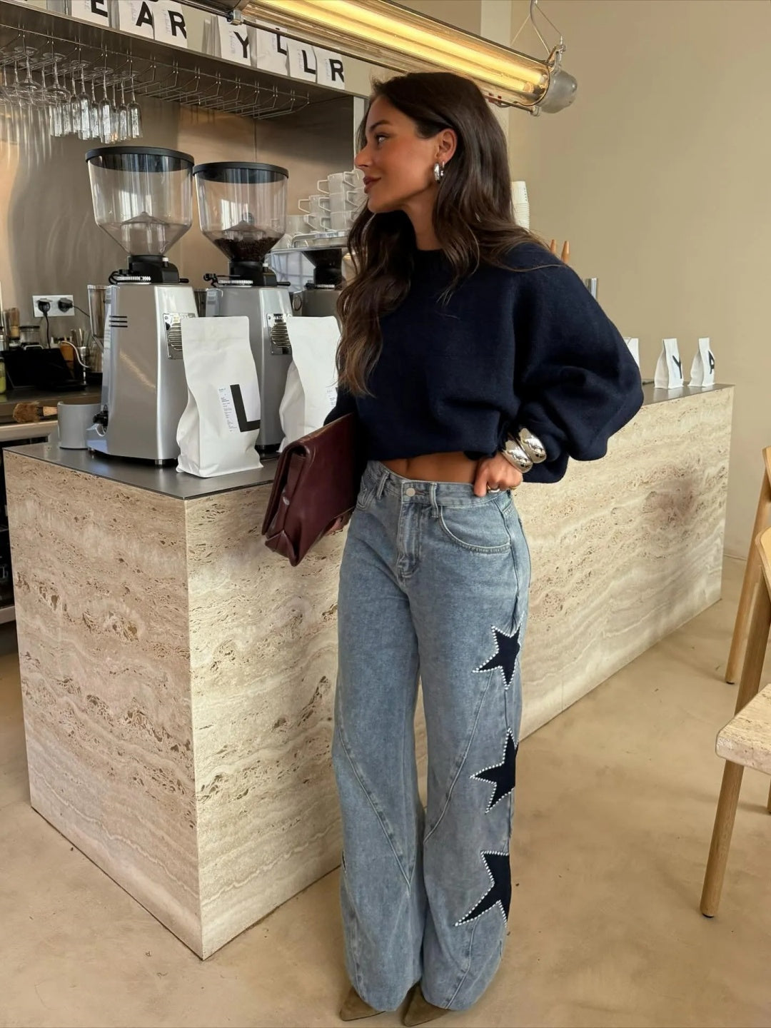 Star Detail Straight Denim