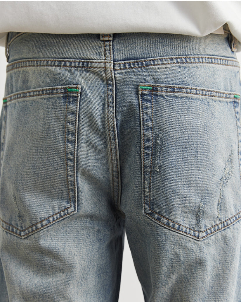 Stonewashed Straight-Leg Denim Jeans