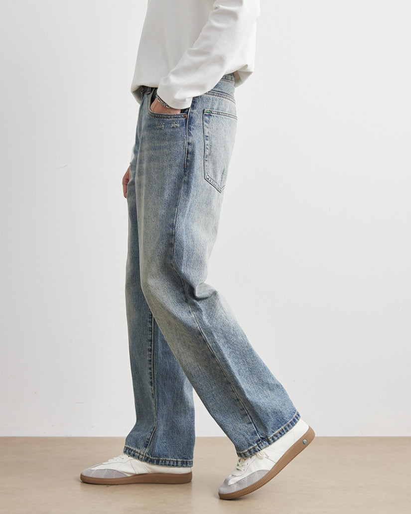 Stonewashed Straight-Leg Denim Jeans