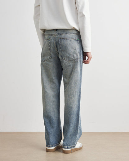 Stonewashed Straight-Leg Denim Jeans