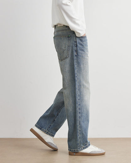 Stonewashed Straight-Leg Denim Jeans